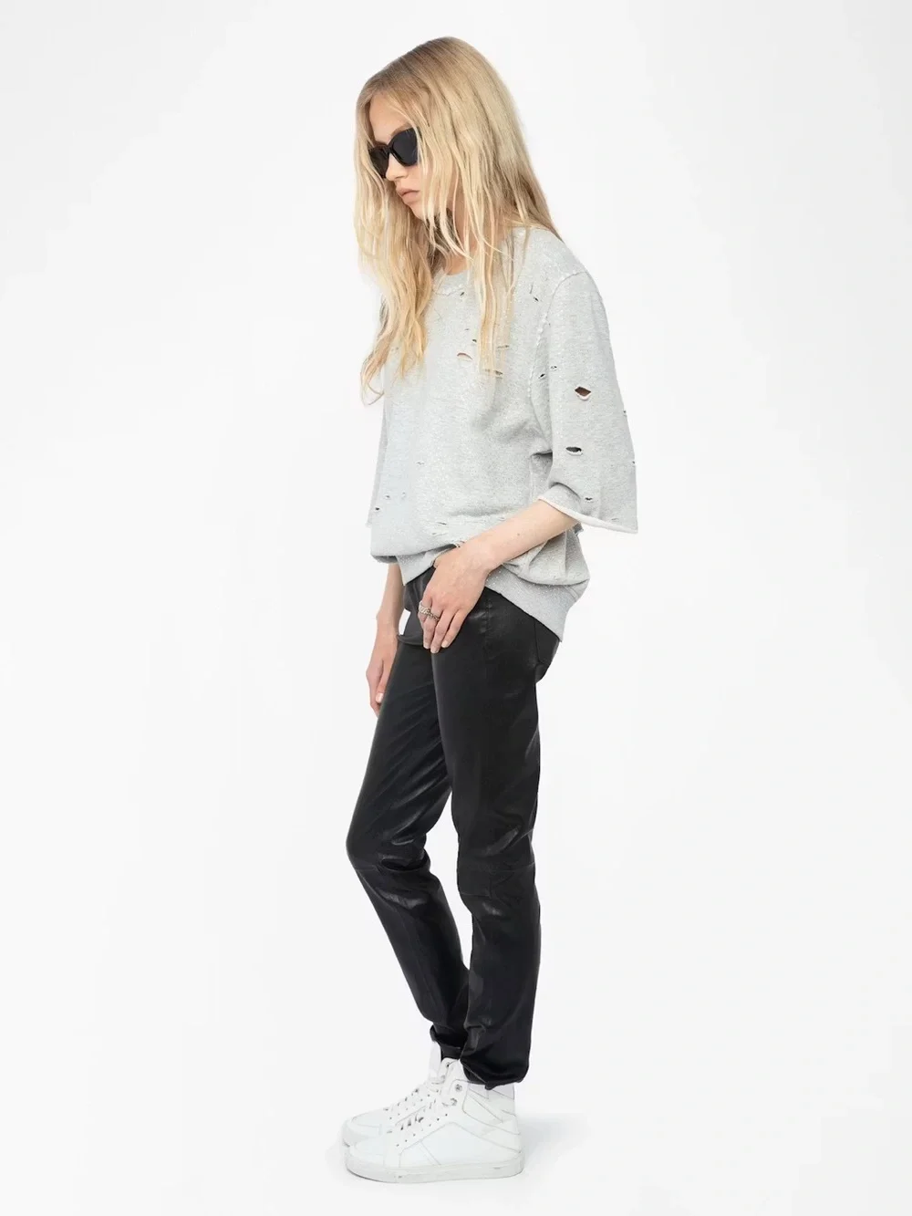 Zadig & Voltaire Edmond Strass Distressed Rhinestone Sweatshirt NWT XS/S Gray - Picture 7 of 11